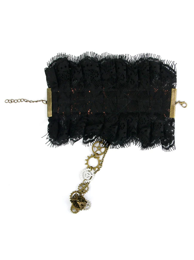 Steampunk Gothic Zubehör Gear Leder Spitze Armband Armband mit Ring