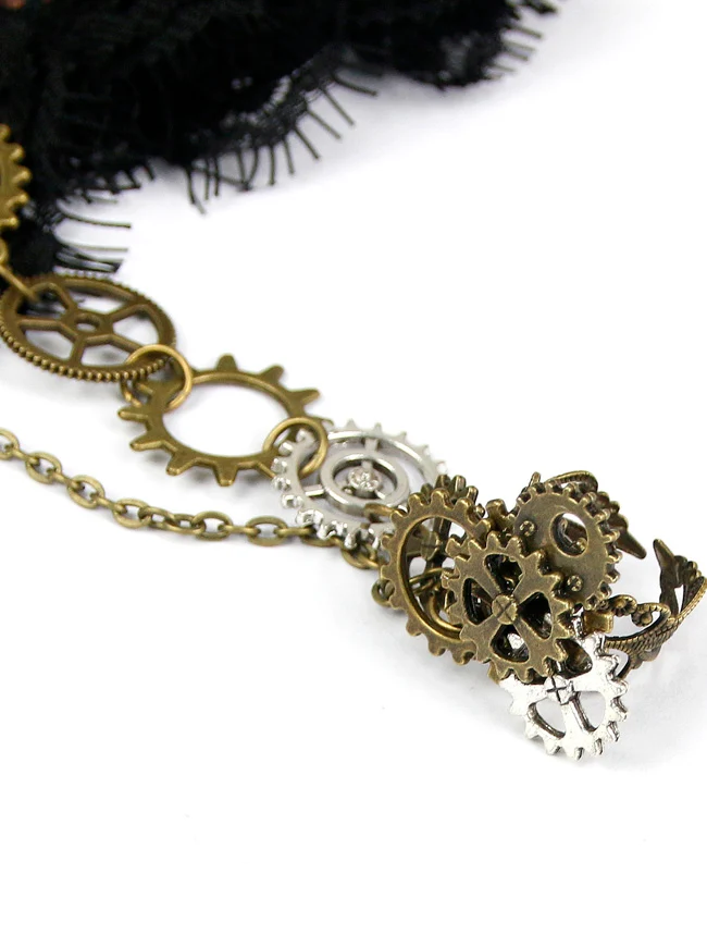 Steampunk Gothic Zubehör Gear Leder Spitze Armband Armband mit Ring