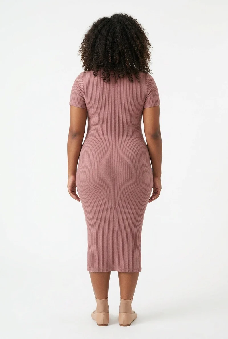 Stylish Sisters Short Sleeve Ribbed Knit Bodycon Midi Dress - Mauve