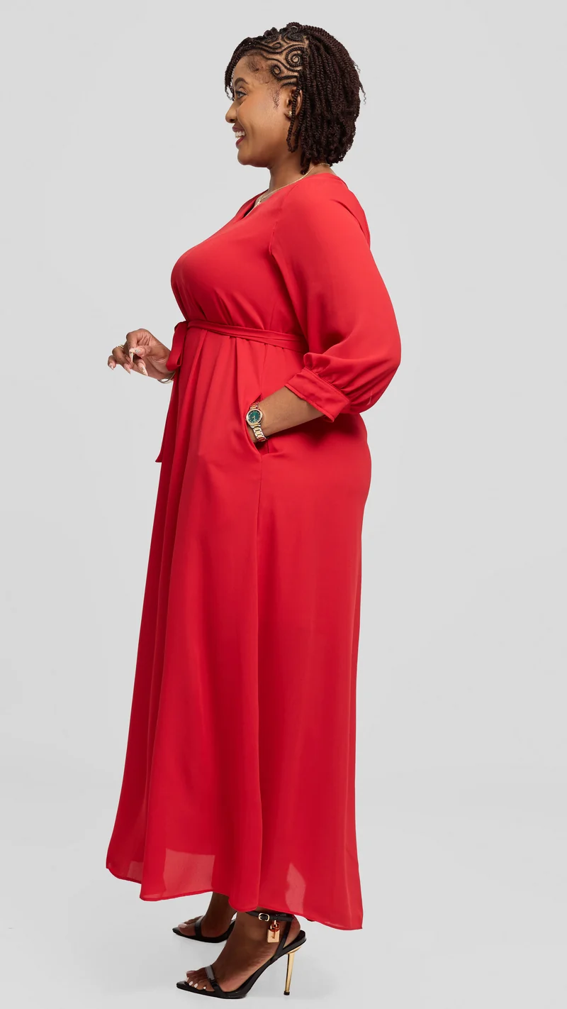 Vivo Hadiya 3/4 Sleeve Maxi Dress in Chiffon - Red