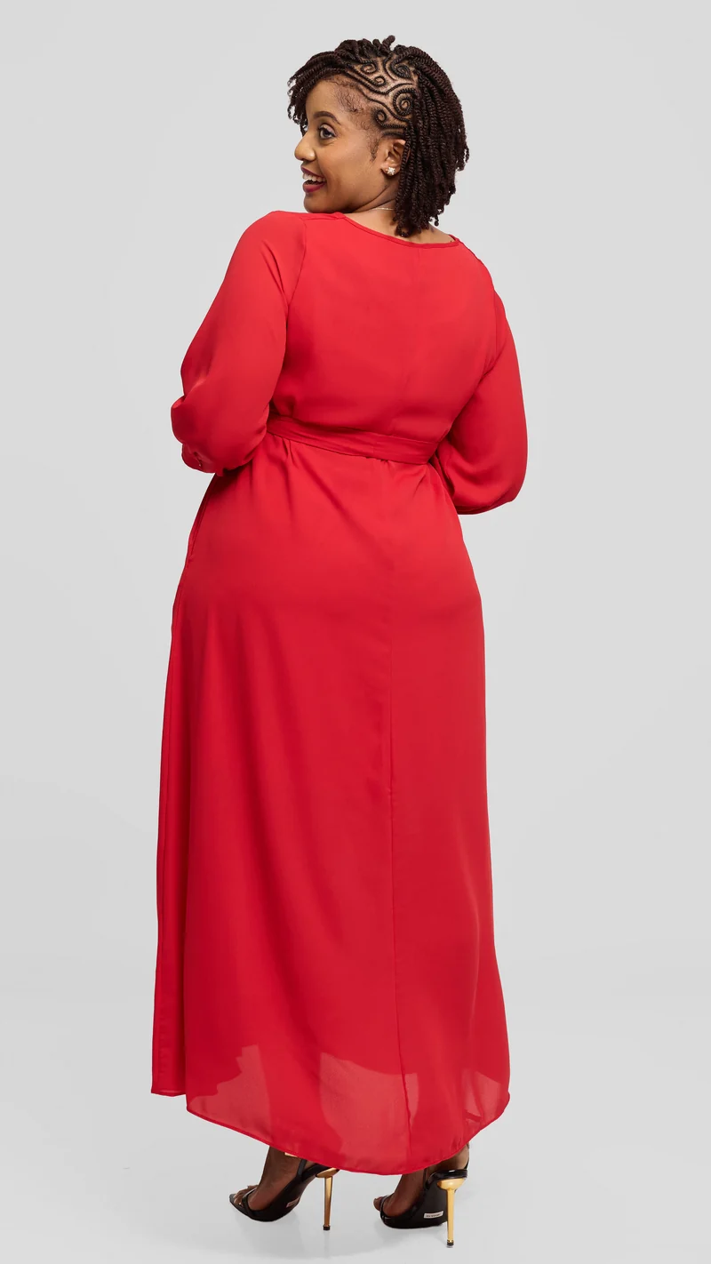 Vivo Hadiya 3/4 Sleeve Maxi Dress in Chiffon - Red