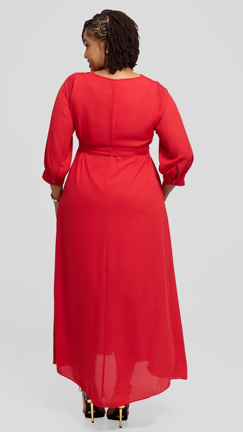 Vivo Hadiya 3/4 Sleeve Maxi Dress in Chiffon - Red