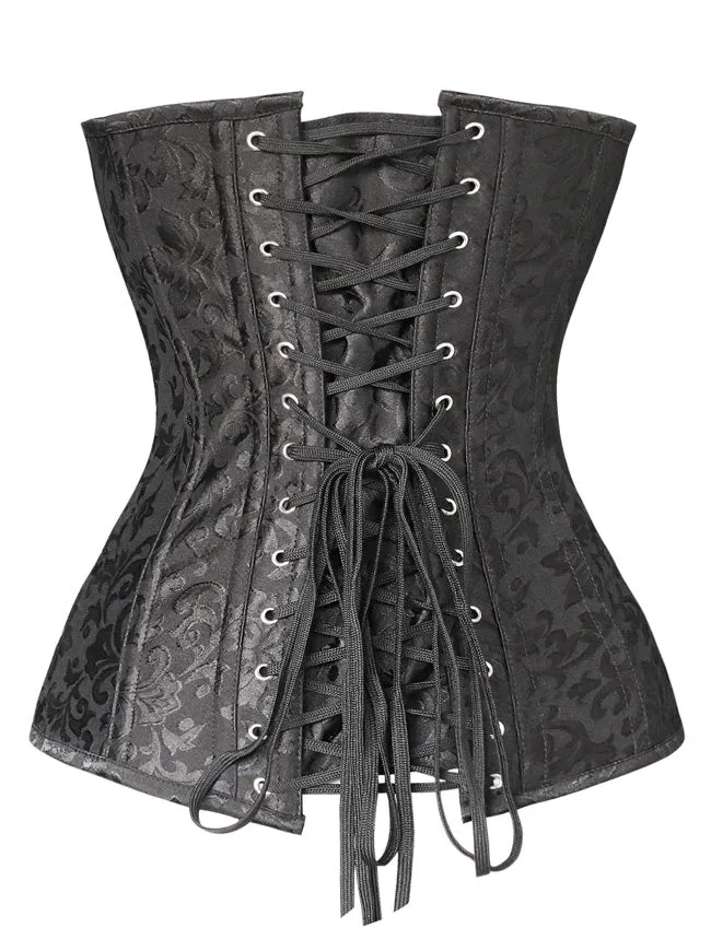 Brocade Steampunk Stickerei Reißverschluss Steel Boned Overbust Korsett