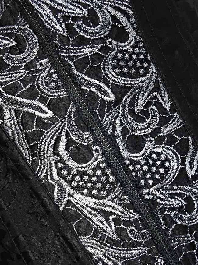 Brocade Steampunk Stickerei Reißverschluss Steel Boned Overbust Korsett