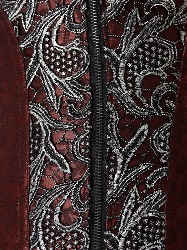 Brocade Steampunk Stickerei Reißverschluss Steel Boned Overbust Korsett