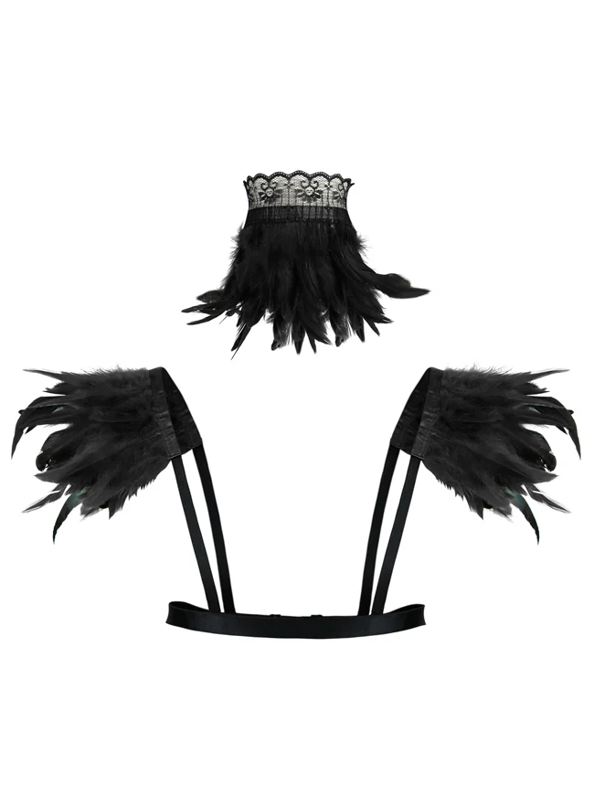 Steampunk Gothic Zubehör Federkragen Halsband und Schulterwickel Set