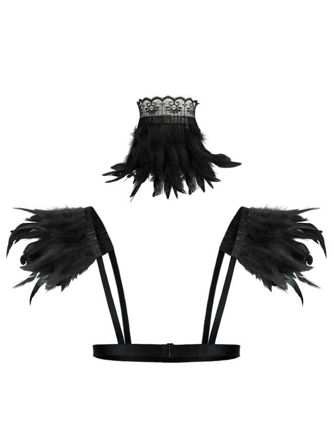Steampunk Gothic Zubehör Federkragen Halsband und Schulterwickel Set