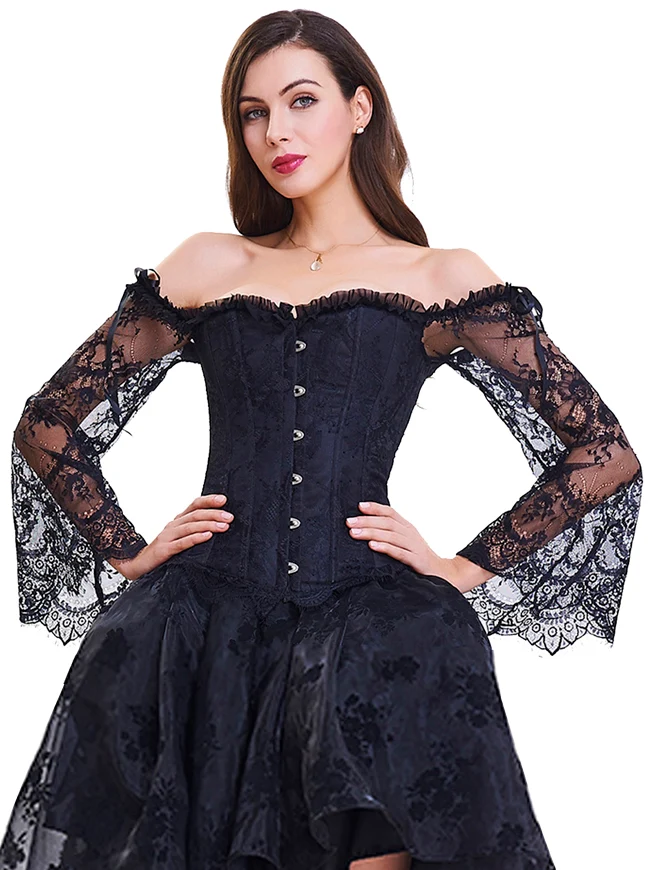 Victorian Off Shoulder Langarm Überbüsten Korsett Bustier Top