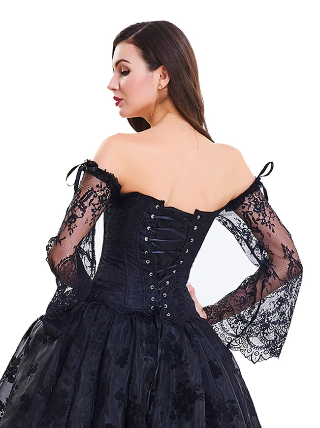 Victorian Off Shoulder Langarm Überbüsten Korsett Bustier Top