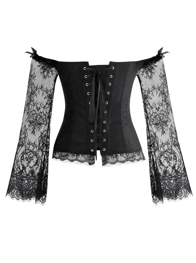 Victorian Off Shoulder Langarm Überbüsten Korsett Bustier Top