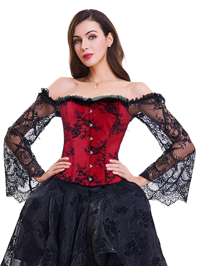 Victorian Off Shoulder Langarm Überbüsten Korsett Bustier Top