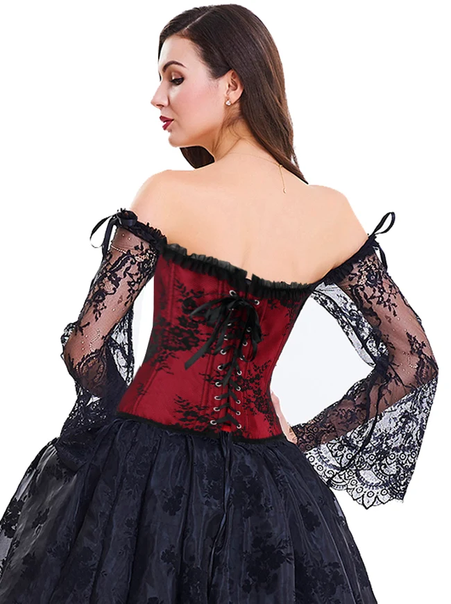 Victorian Off Shoulder Langarm Überbüsten Korsett Bustier Top