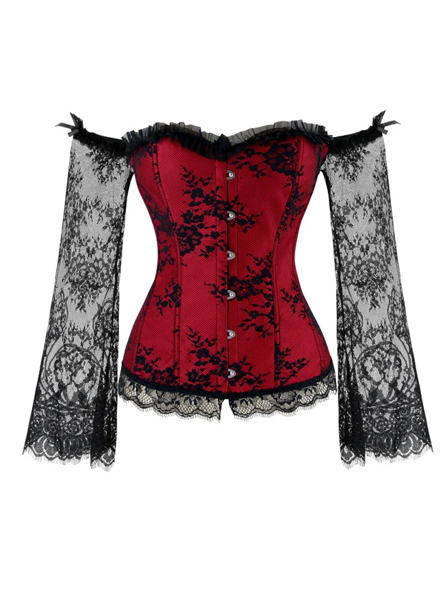 Victorian Off Shoulder Langarm Überbüsten Korsett Bustier Top