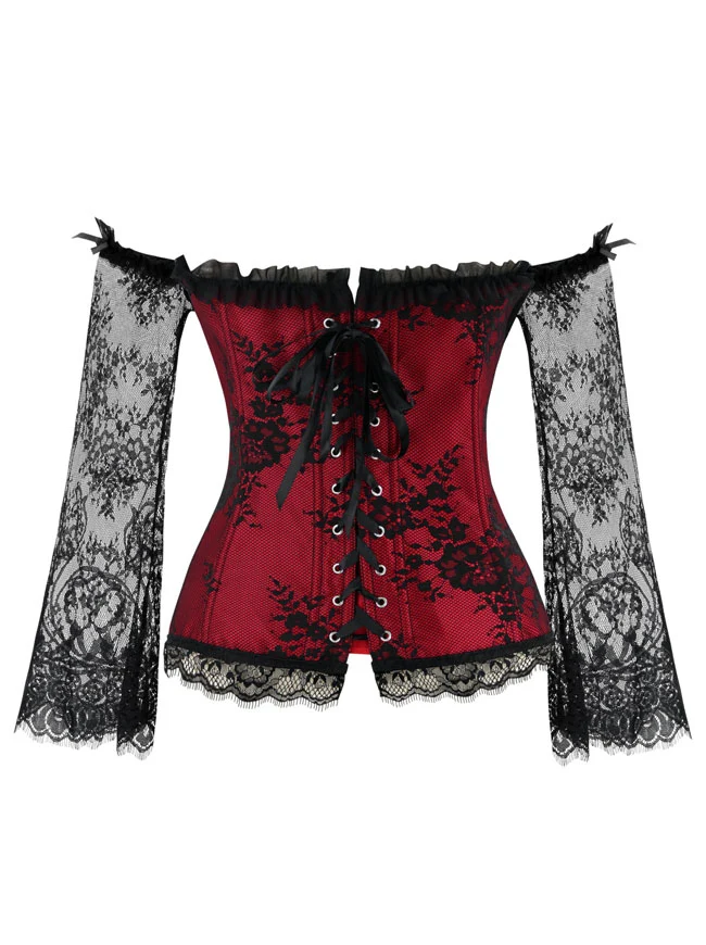 Victorian Off Shoulder Langarm Überbüsten Korsett Bustier Top