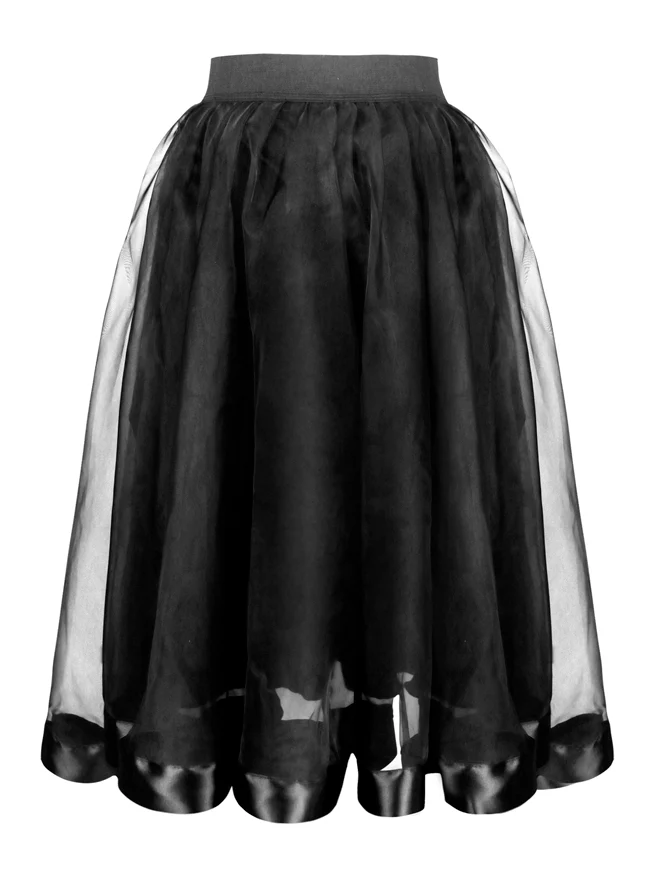 Gothic Double Layer Tüll Faltenrock A-Linie Tutu Midi Rock