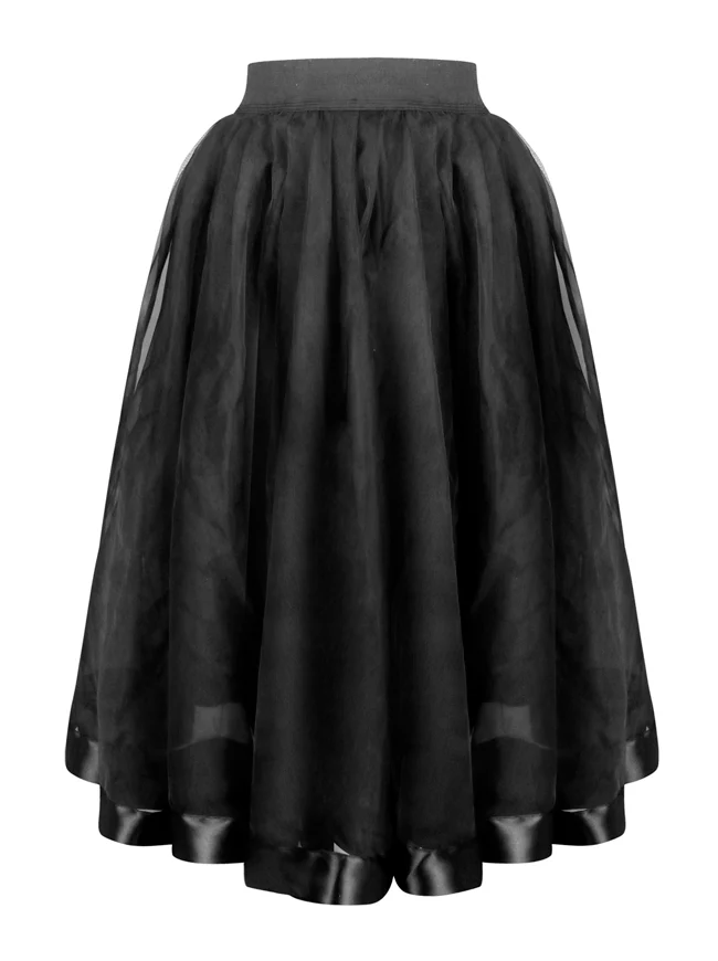 Gothic Double Layer Tüll Faltenrock A-Linie Tutu Midi Rock