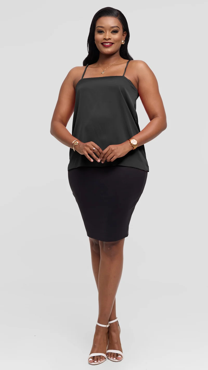 Vivo Square Neck Camisole in Satin - Dark Green