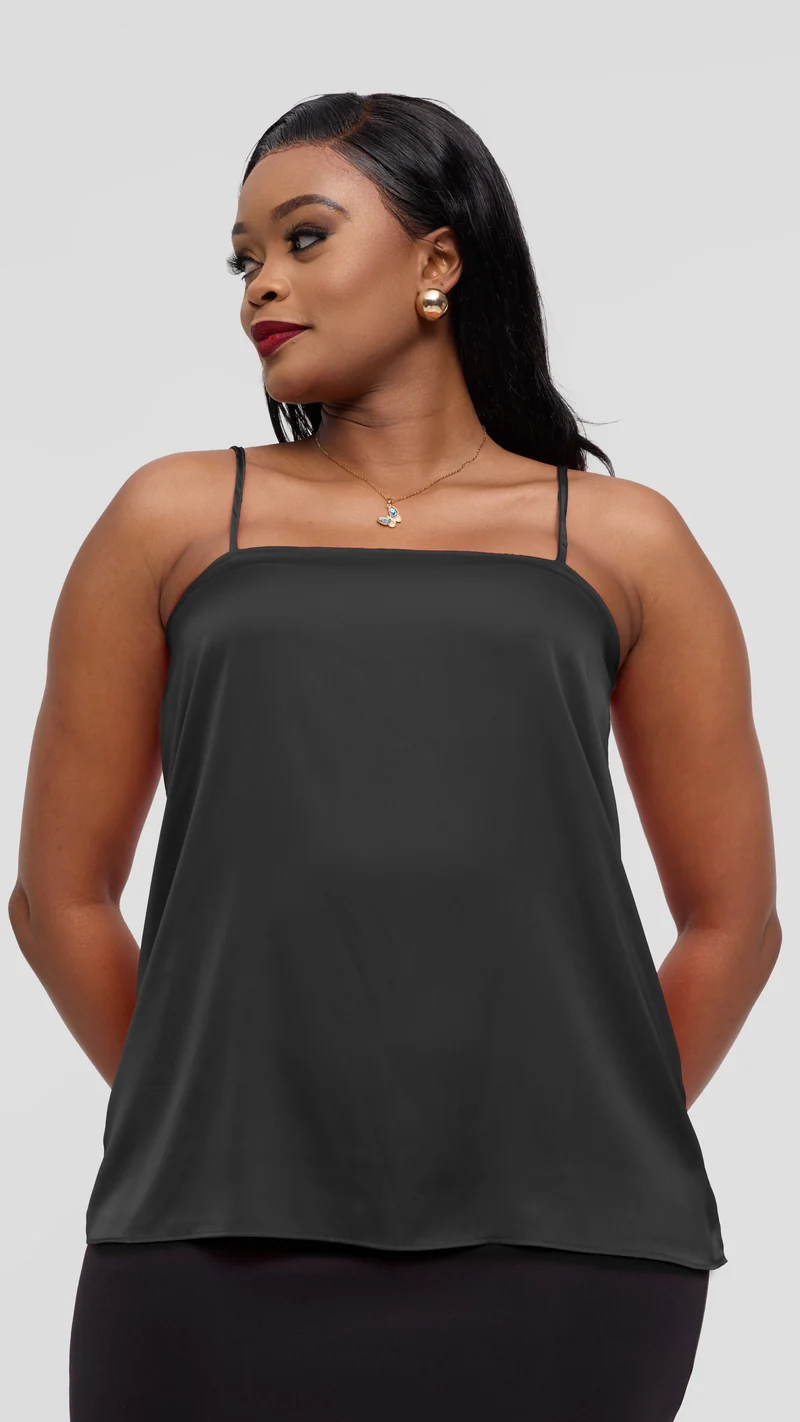 Vivo Square Neck Camisole in Satin - Dark Green