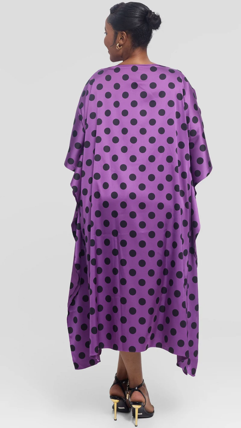 Vivo Maxi Kaftan in Satin - Purple / Black Polka Print