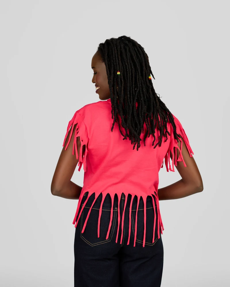 Women’s Stylish Fringe Pink T-Shirt Top – Casual Short Sleeve Statement Top
