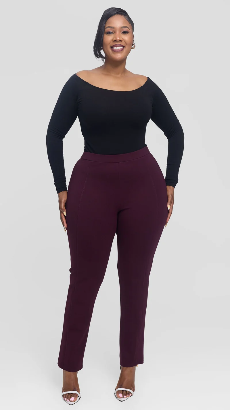 Vivo Panelled Straight Leg Pants in Ponte - Burgundy