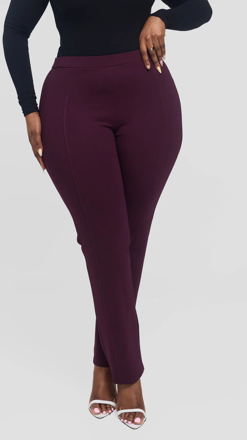 Vivo Panelled Straight Leg Pants in Ponte - Burgundy