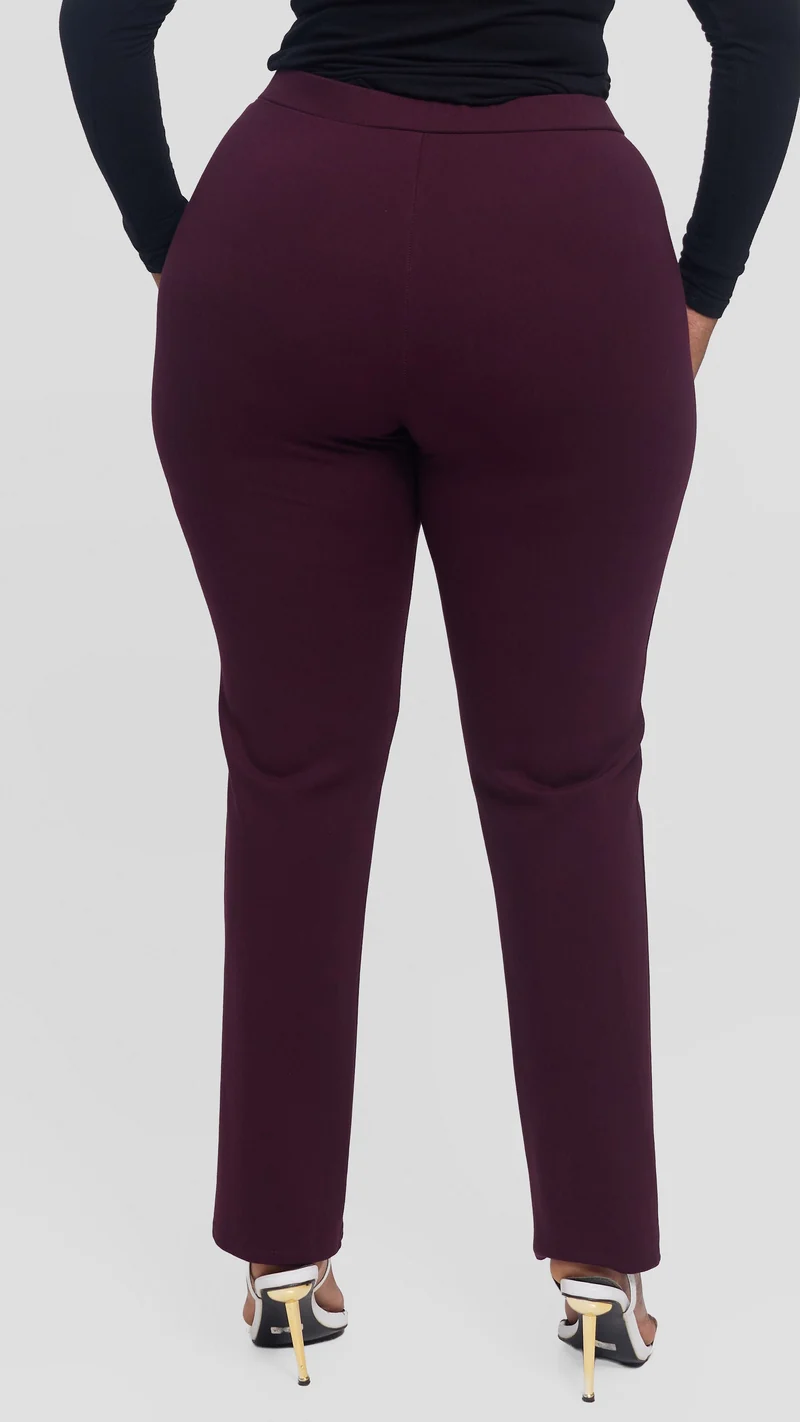Vivo Panelled Straight Leg Pants in Ponte - Burgundy