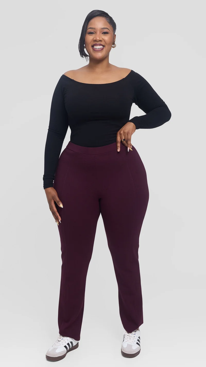 Vivo Panelled Straight Leg Pants in Ponte - Burgundy