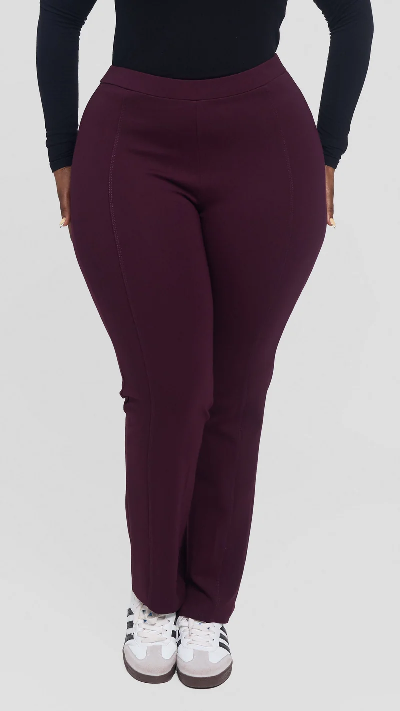 Vivo Panelled Straight Leg Pants in Ponte - Burgundy