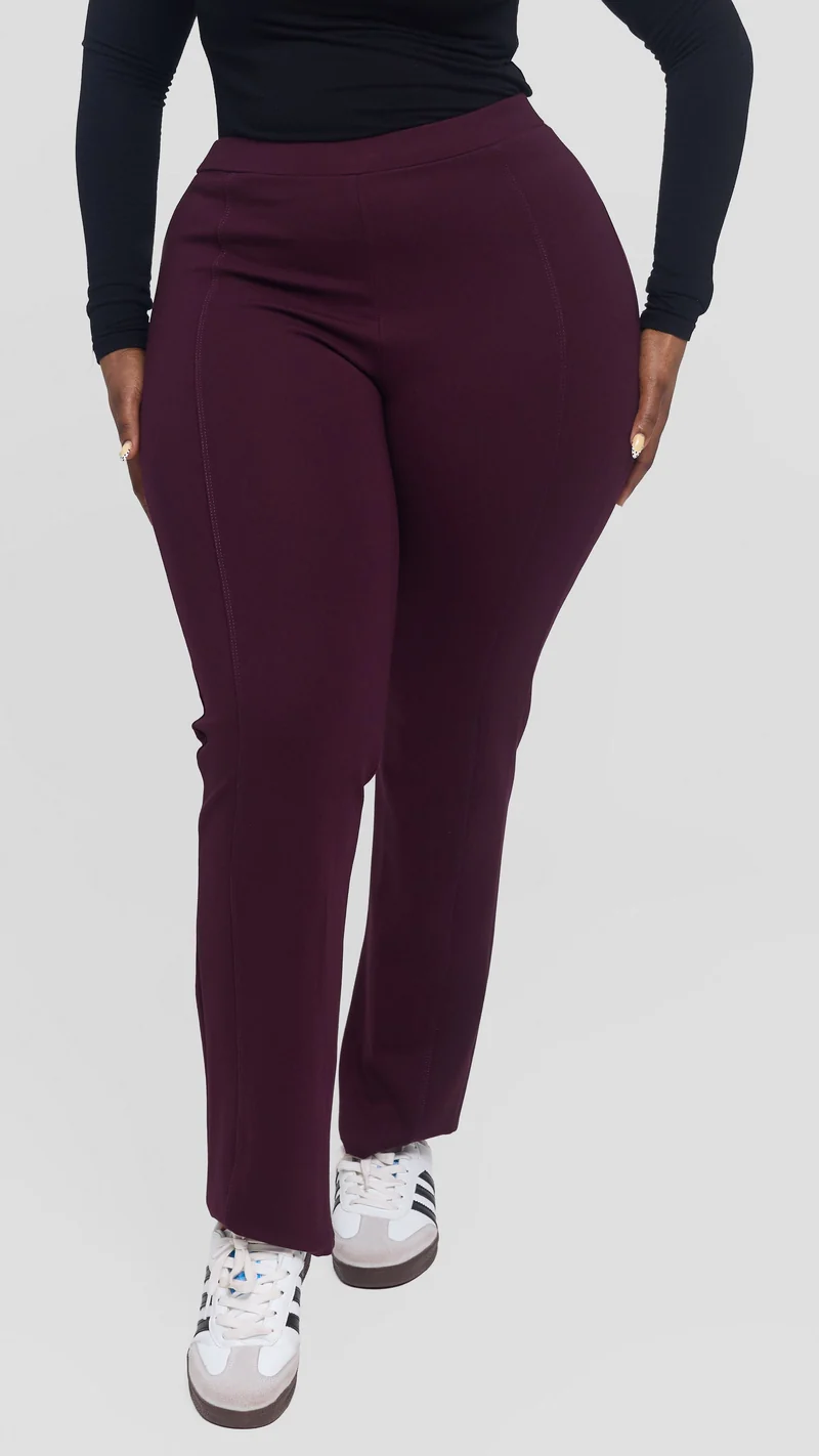 Vivo Panelled Straight Leg Pants in Ponte - Burgundy