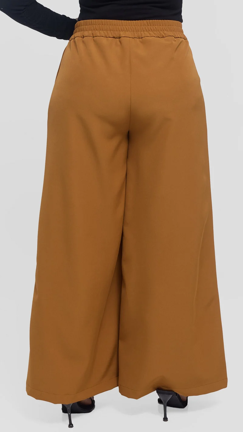 Vivo Elastic Waist Wide Pants in Crepe - Drak Mustard