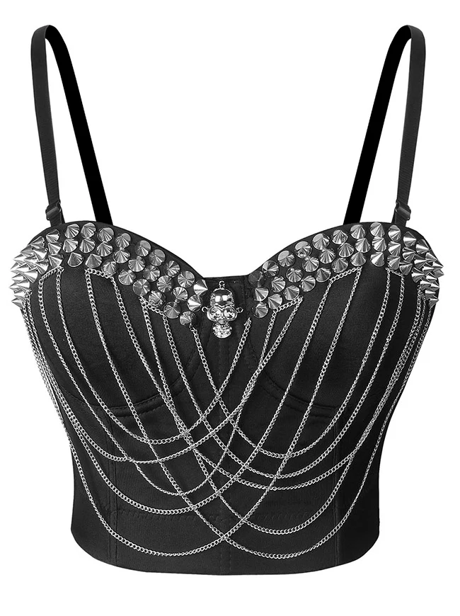 Punk Nieten Ketten Spaghettiträger Totenkopf Bustier BH Korsett Top