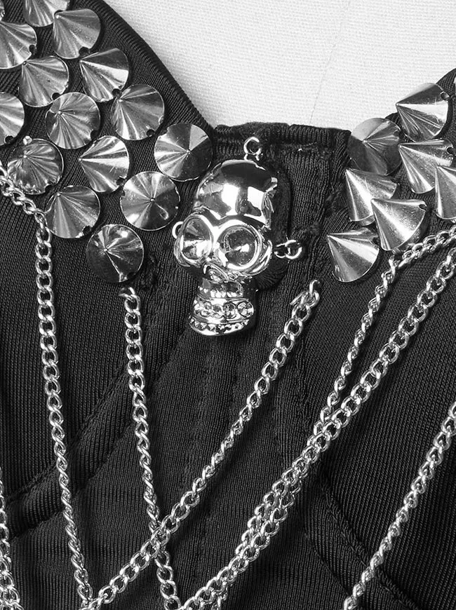 Punk Nieten Ketten Spaghettiträger Totenkopf Bustier BH Korsett Top