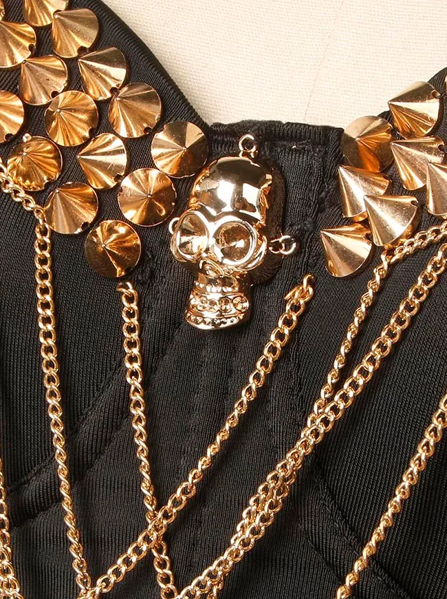 Punk Nieten Ketten Spaghettiträger Totenkopf Bustier BH Korsett Top