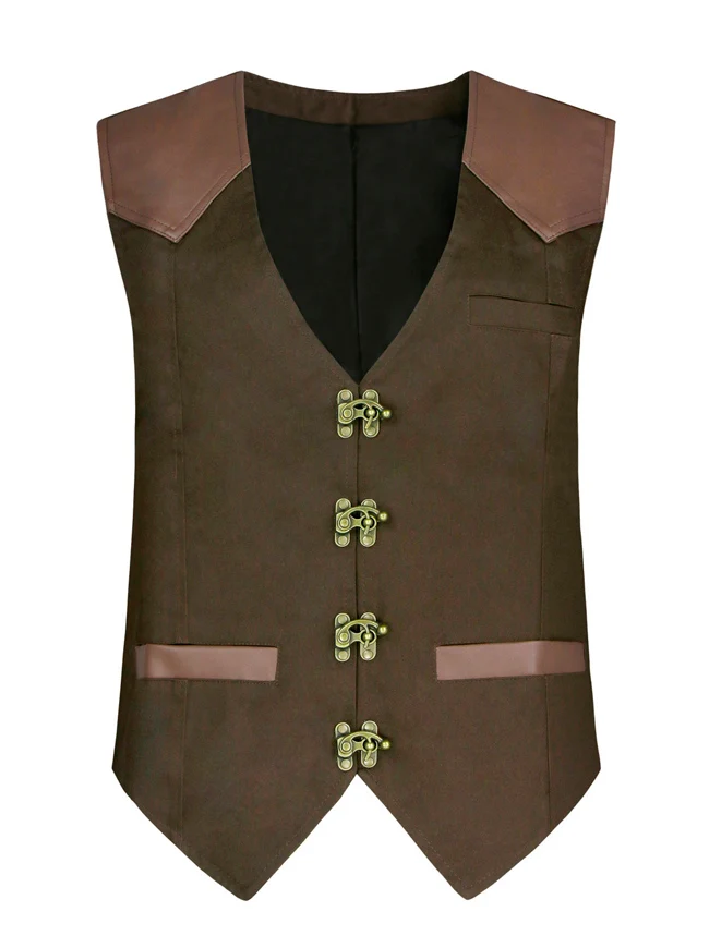 Steampunk viktorianischen Kunstleder Patchwork Weste Casual Weste
