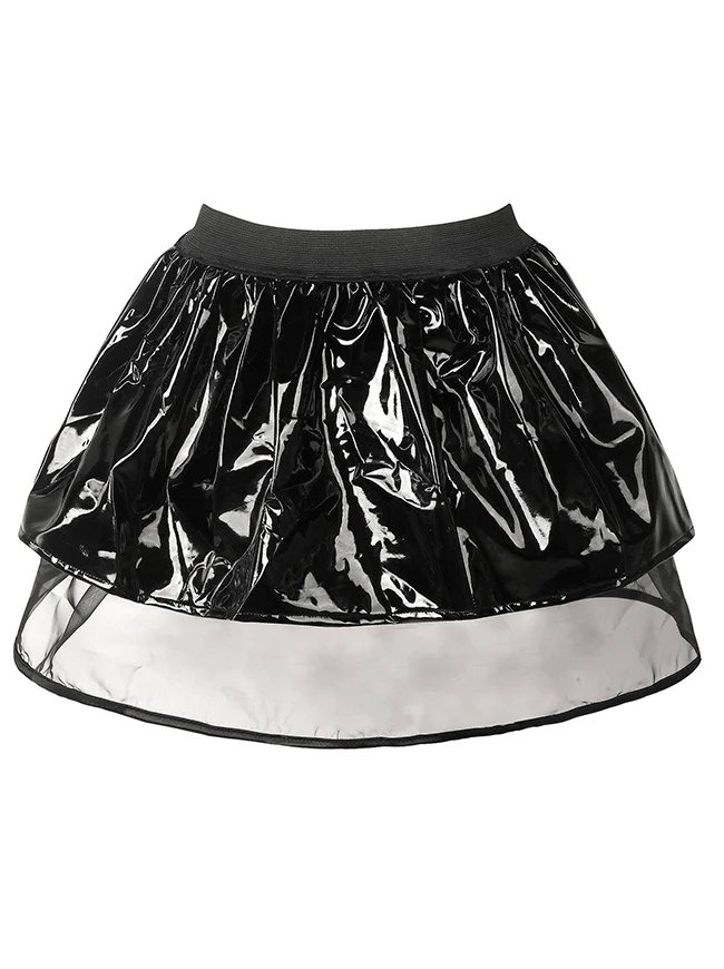 Gothic Punk ausgestellter Leder-Minirock in A-Linie mit hoher Taille und Falten