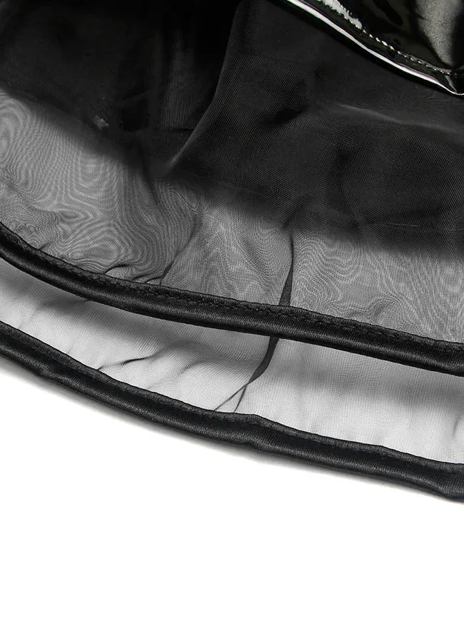Gothic Punk ausgestellter Leder-Minirock in A-Linie mit hoher Taille und Falten