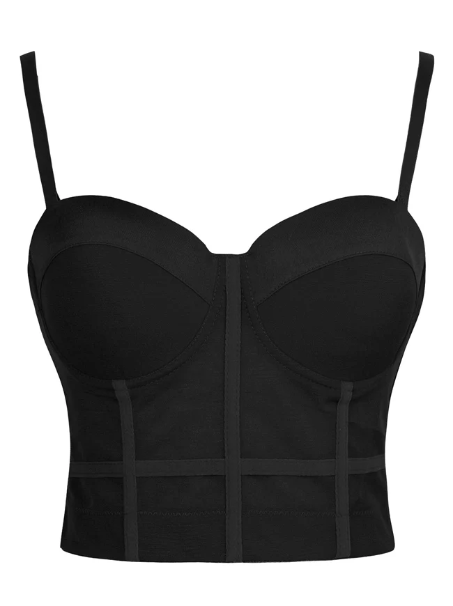 Damen Spaghettiträger Mesh Atmungsaktiv Push Up Bustier Crop Top BH