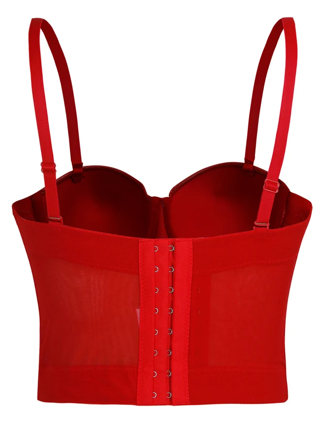 Damen Spaghettiträger Mesh Atmungsaktiv Push Up Bustier Crop Top BH