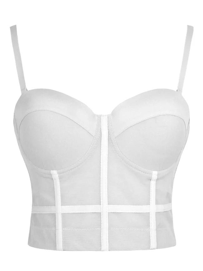 Damen Spaghettiträger Mesh Atmungsaktiv Push Up Bustier Crop Top BH