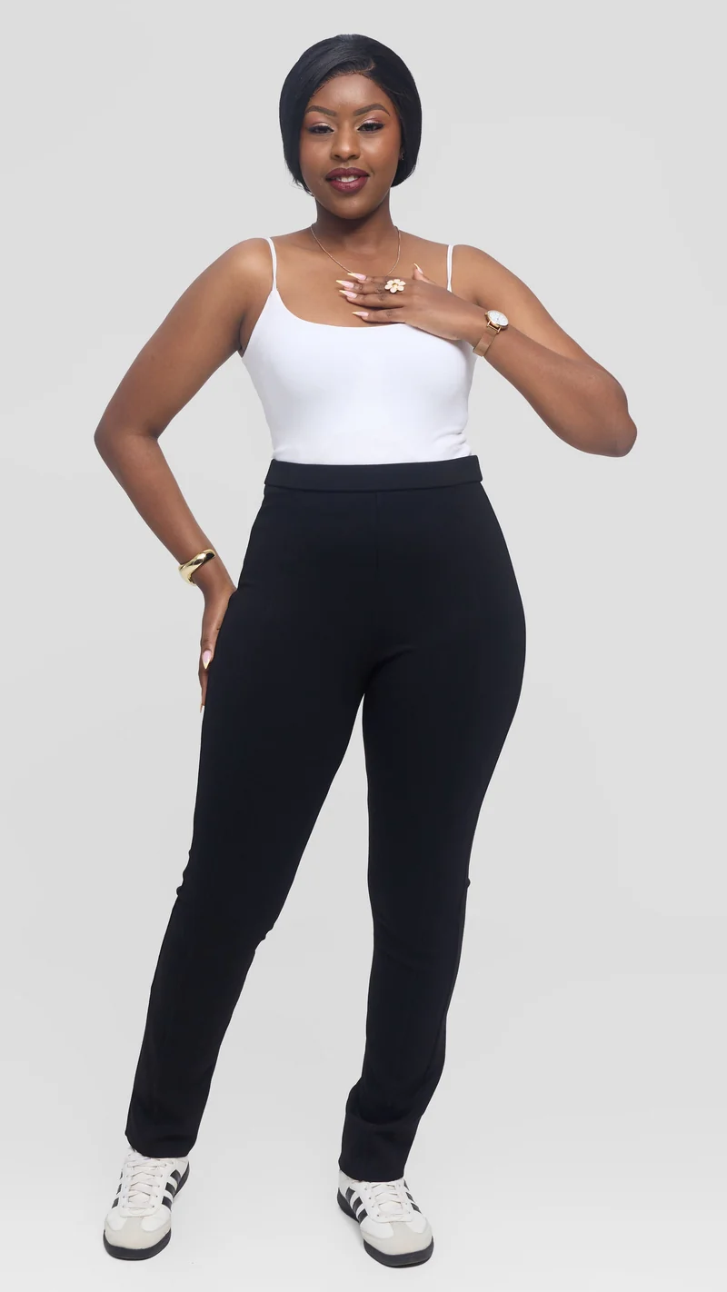 Vivo Panelled Straight Leg Pants in Ponte - Black