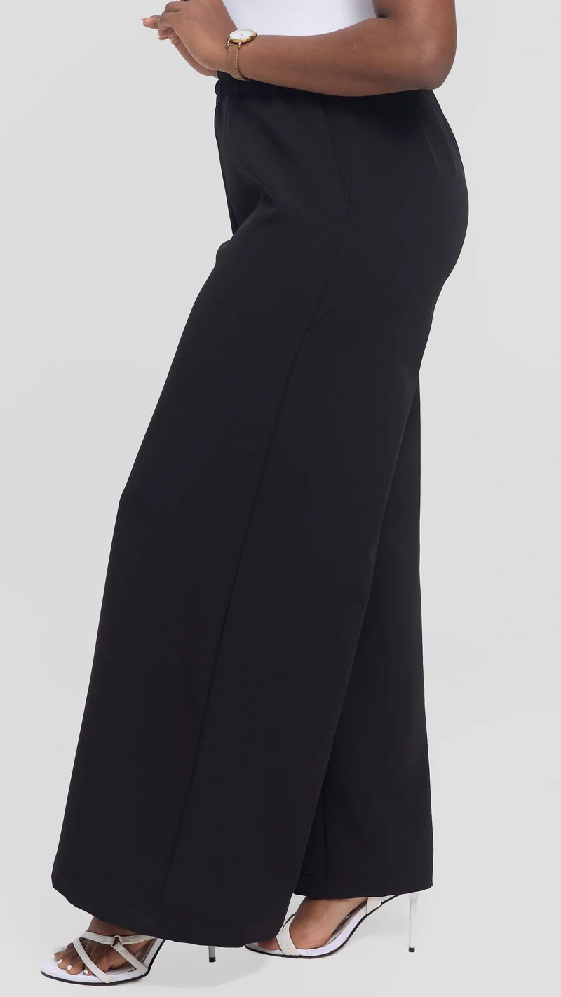 Vivo Elastic Waist Wide Pants in Crepe - Black