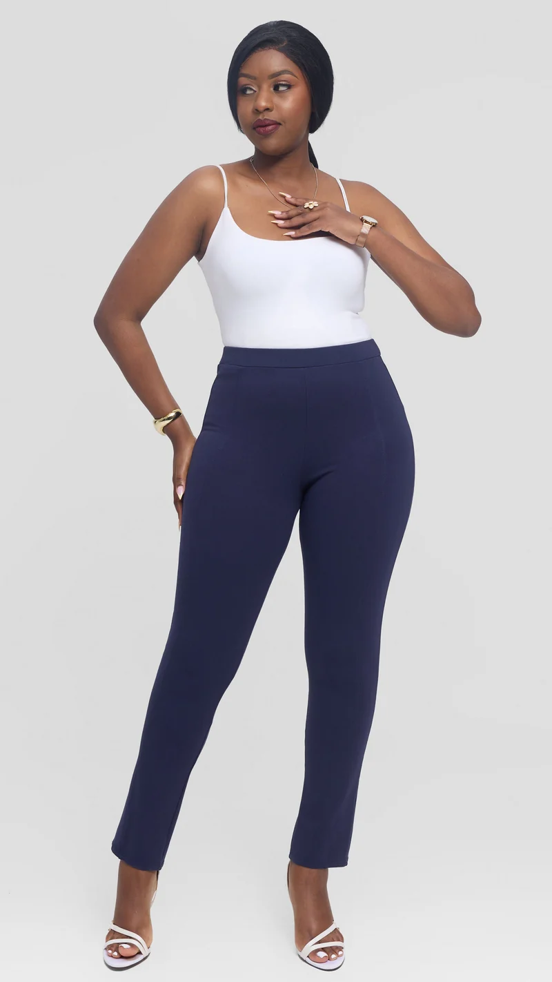 Vivo Panelled Straight Leg Pants in Ponte - Navy Blue