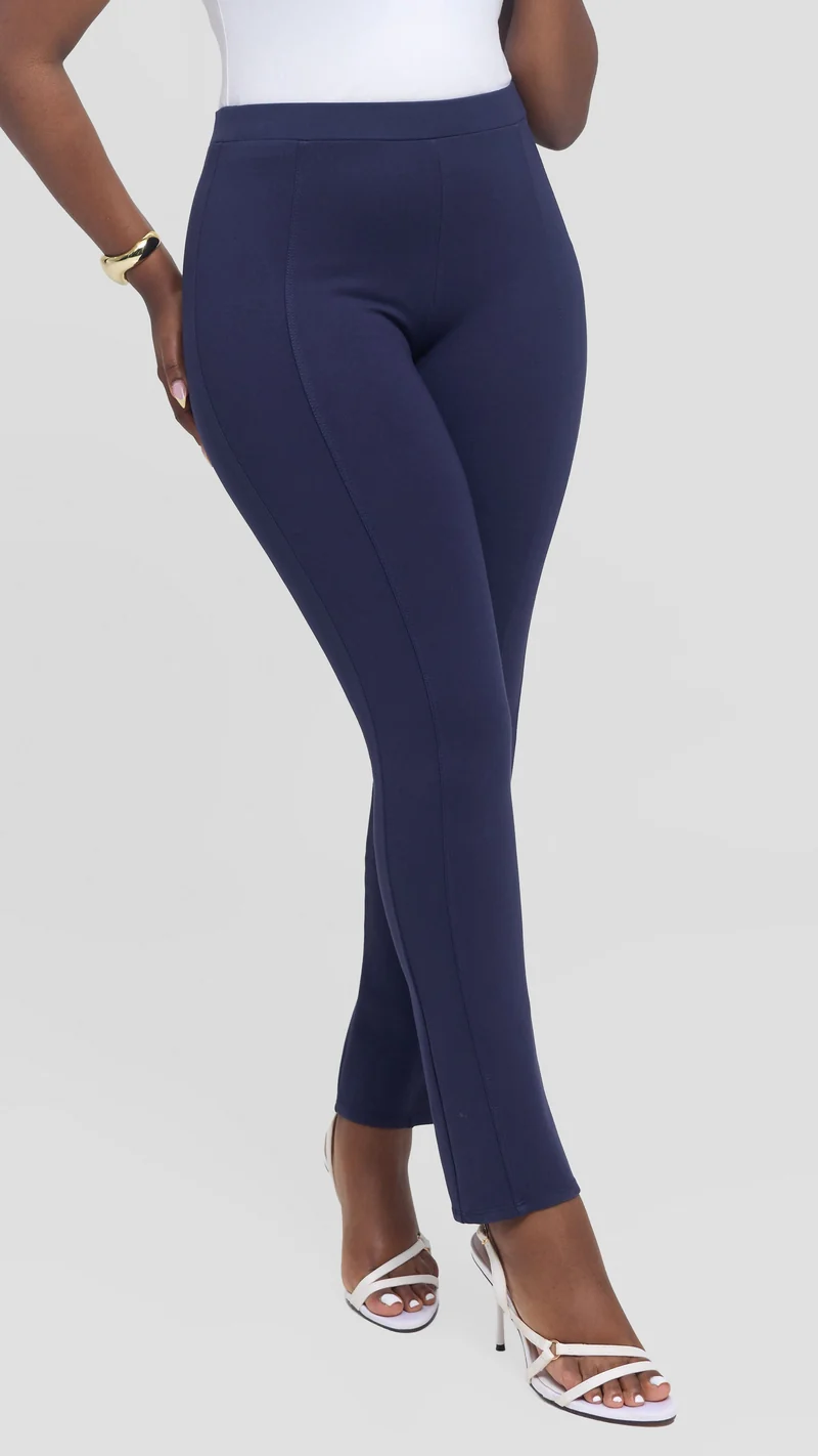 Vivo Panelled Straight Leg Pants in Ponte - Navy Blue