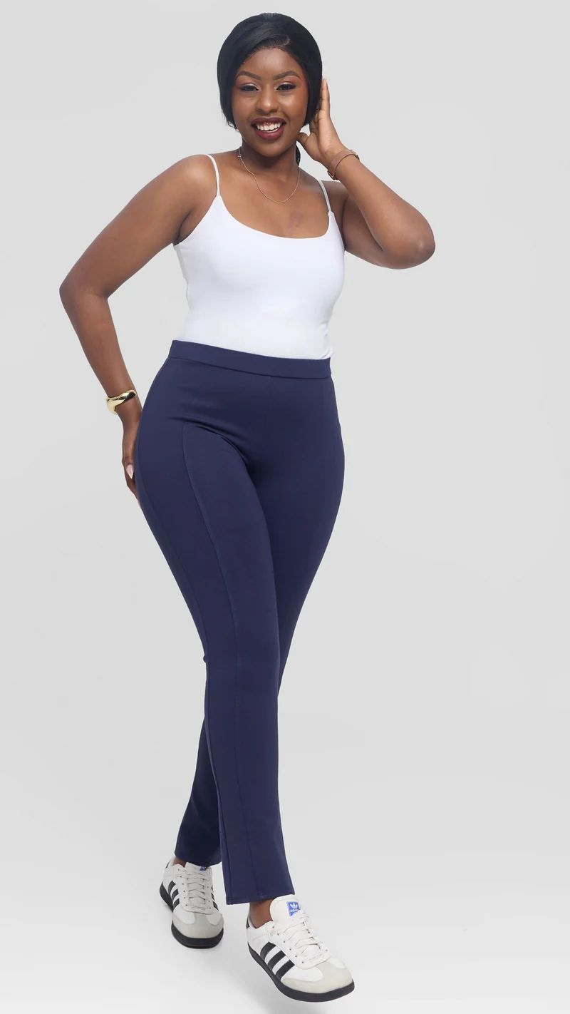 Vivo Panelled Straight Leg Pants in Ponte - Navy Blue