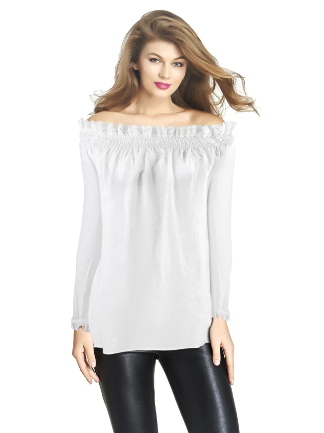 Langärmlige Baumwolle Off Shoulder Peasant Tops Bluse Shirt