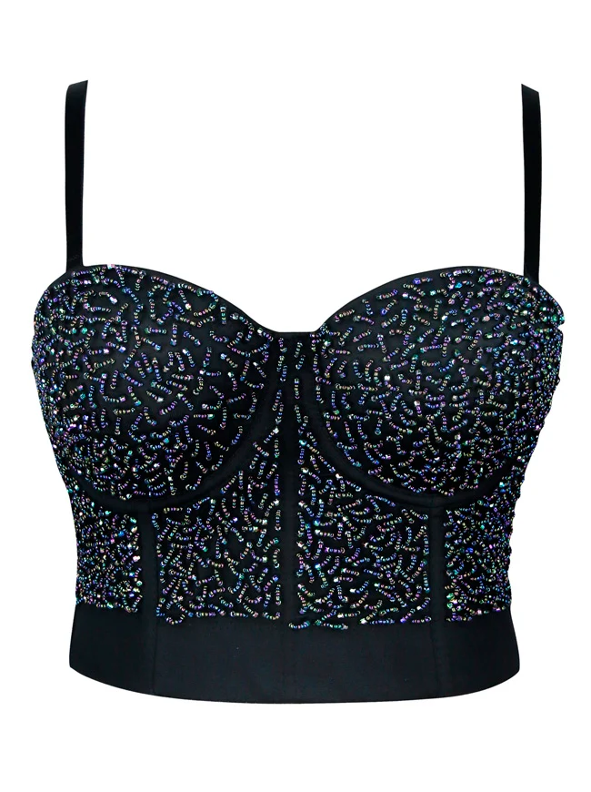 Steampunk Metallic Perlen gepolstert Push Up Bustier Crop Top BH