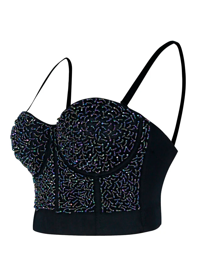 Steampunk Metallic Perlen gepolstert Push Up Bustier Crop Top BH
