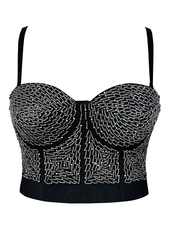 Steampunk Metallic Perlen gepolstert Push Up Bustier Crop Top BH