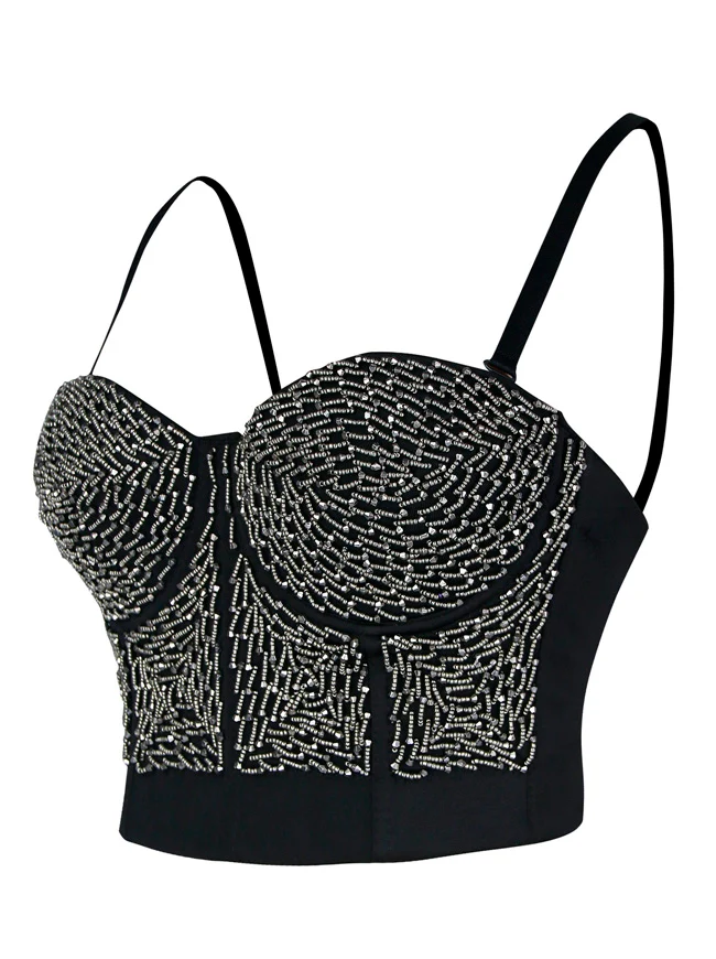 Steampunk Metallic Perlen gepolstert Push Up Bustier Crop Top BH